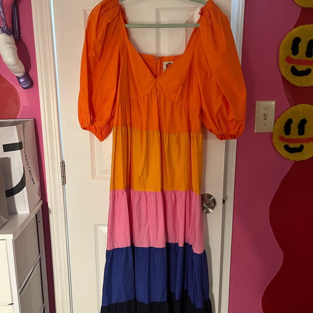 Anthropologie & Farm Rio color block dress XS